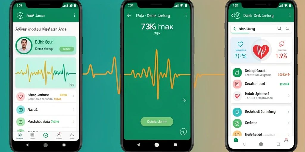 Antarmuka aplikasi 73K menunjukkan fitur pemantauan detak jantung.