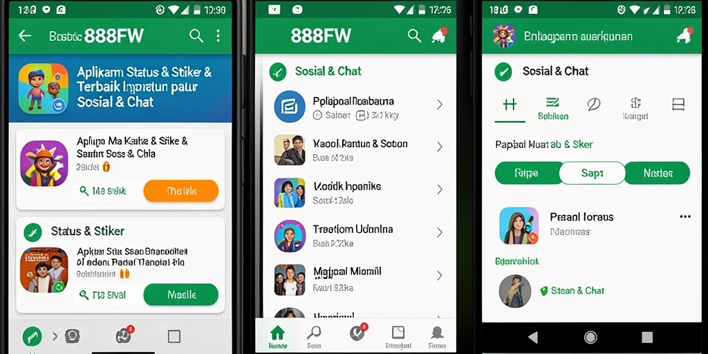 Tampilan antarmuka 888FW dengan berbagai pilihan stiker.