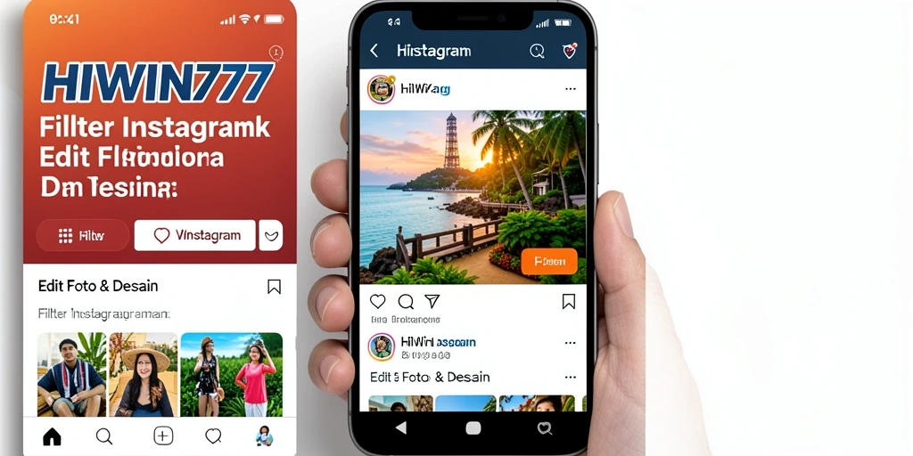 Tampilan antarmuka HIWIN777 dengan beragam filter Instagram.