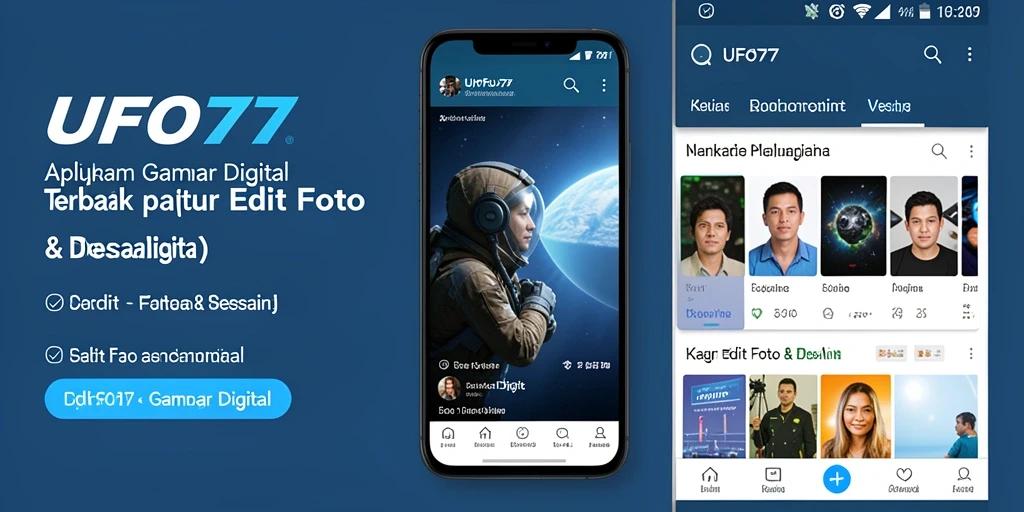 Tampilan antarmuka aplikasi UFO77 dengan beragam alat edit Gambar Digital.
